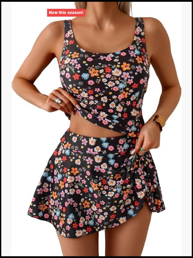 Tummy Control Tankini Swimsuit High Waisted Swim Skirt